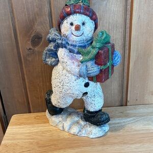 Festive Snowman Figurine with Gift